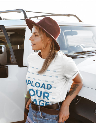 T-Shirt Mockup Featuring a Stylish Woman with a Tattoo