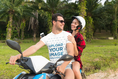 T-Shirt Mockup Featuring a Man Riding a Scooter with His Girlfriend 38614-r-el2