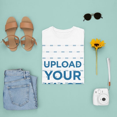 Tee Mockup Featuring a Spring Outfit and a Sunflower m1645