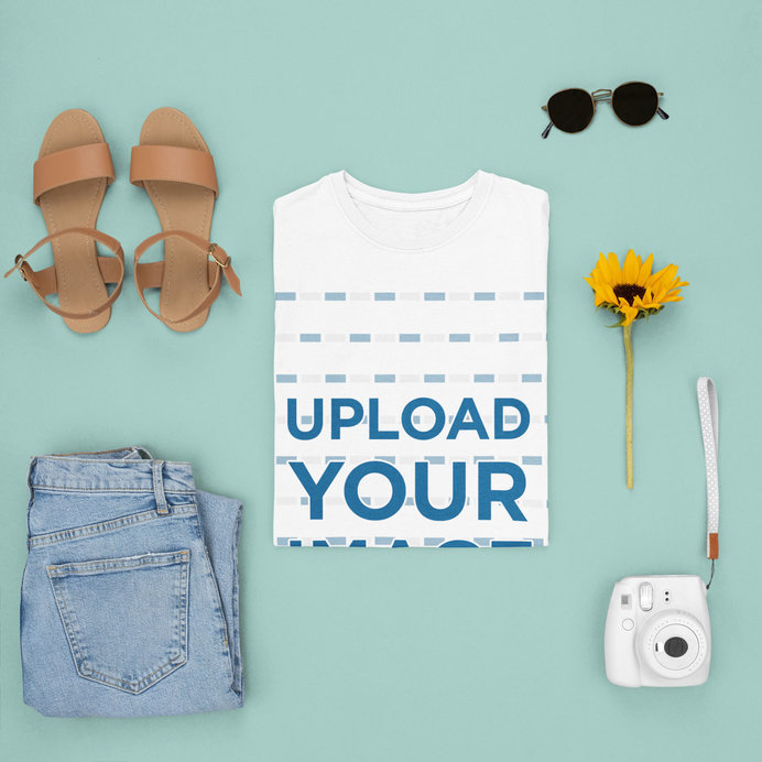 Tee Mockup Featuring a Spring Outfit and a Sunflower