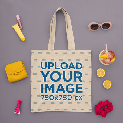Sublimated Tote Bag Mockup Featuring Summer Girly Items 