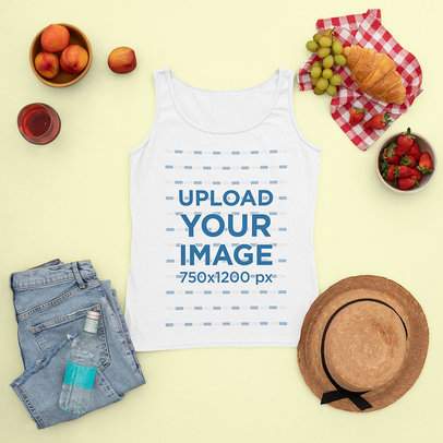 Tank Top Mockup Featuring a Girly Outfit for a Picnic