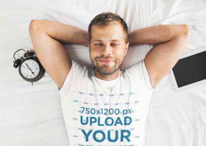 T-Shirt Mockup of a Man Relaxing at Home