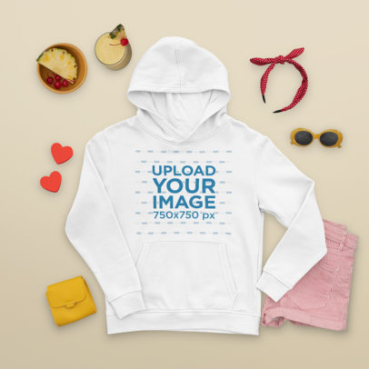 Hoodie Mockup Featuring a Spring Outfit and a Pina Colada