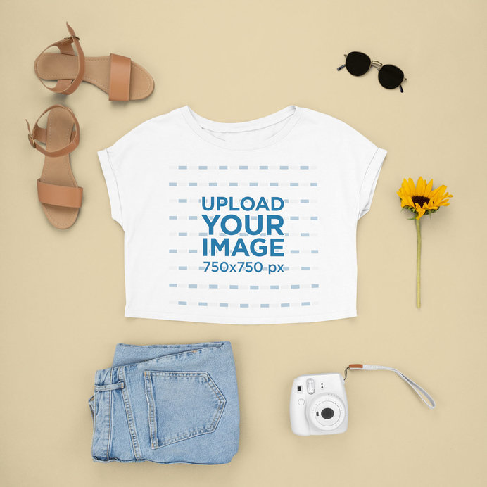 CropTop Mockup Featuring a Sweet and Feminine Spring Outfit
