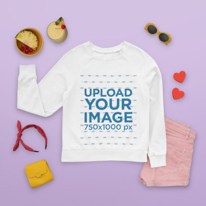 Sweatshirt Mockup Featuring Summer Accessories and a Tropical Cocktail m1660