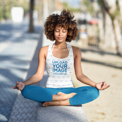 Sublimated Tank Top Mockup of a Woman Doing Urban Yoga