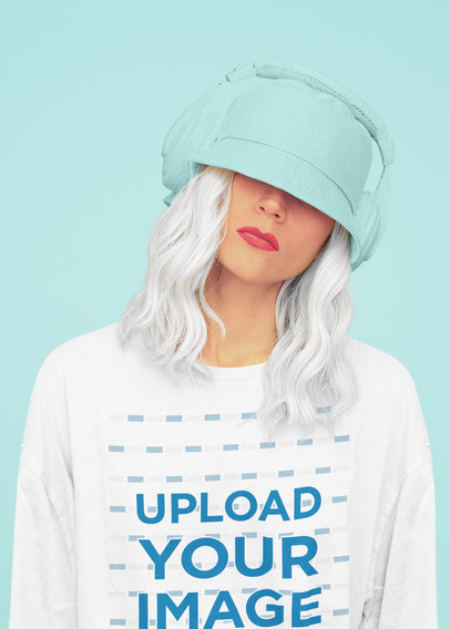 Monochromatic Mockup of a Cool Silver-Haired Woman Wearing a Unisex Tee