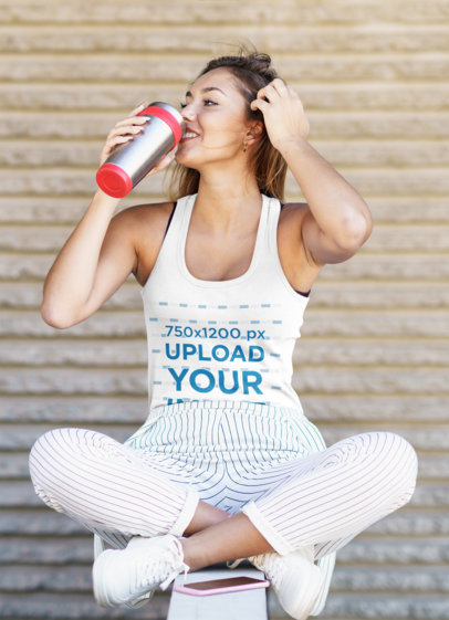 Tank Top Mockup of a Woman Drinking Tank Top Mockup of a Woman Drinking Coffee