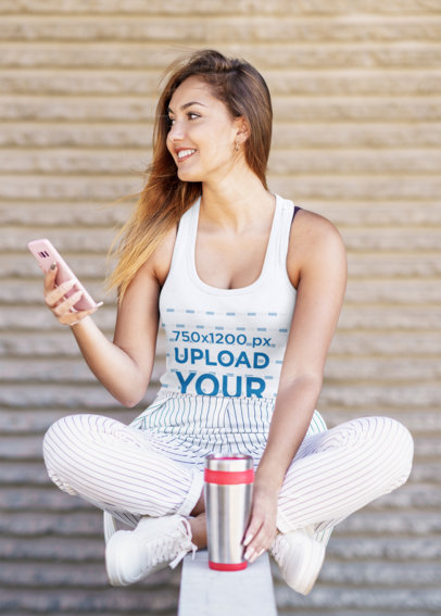 Tank Top Mockup of a Happy Long-Haired Woman 