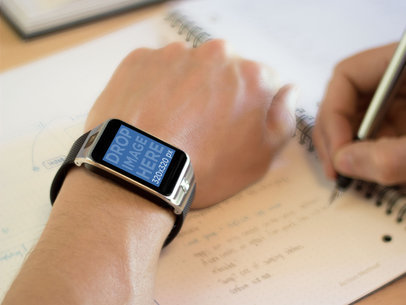 Mockup of a Man Wearing a Samsung Galaxy Gear 2