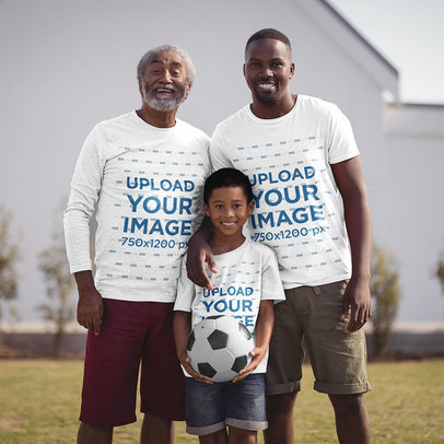 Long Sleeve and T-Shirt Mockup of a Boy Posing With His Dad and His Grandpa 
