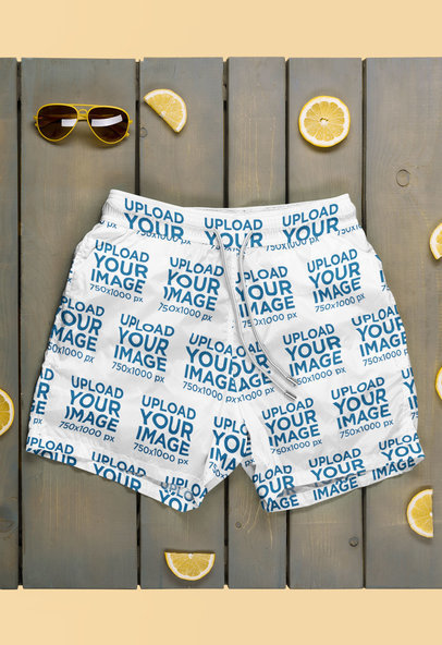 Mockup of a Pair of Swim Trunks on a Pallet