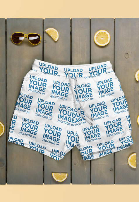 Mockup of a Pair of Swim Trunks on a Pallet