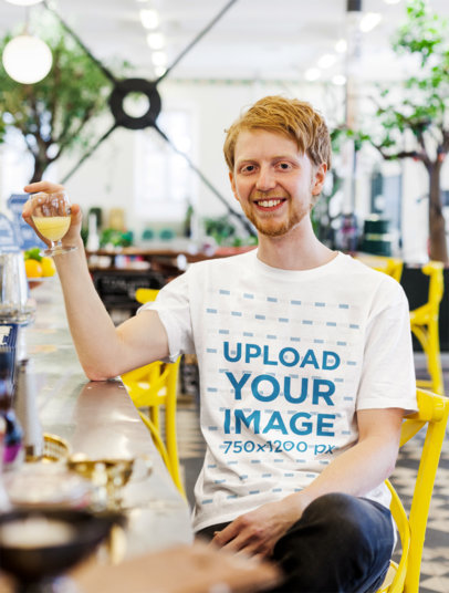 T-Shirt Mockup of a Happy Man Having a Drink 45771-r-el2