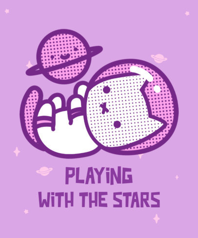 T-Shirt Design Template Featuring an Astronaut Cat and a Planet 