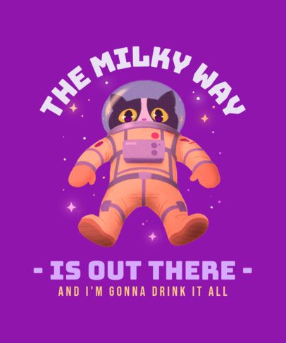 Illustrated T-Shirt Design Template  Featuring an Astronaut Cat
