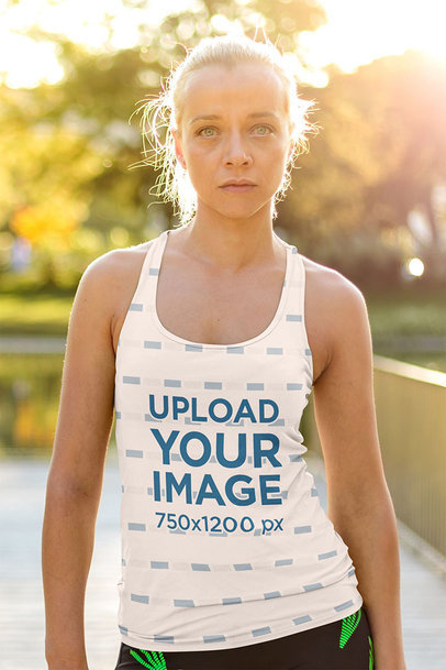Sublimated Tank Top Mockup Featuring a Serious Woman