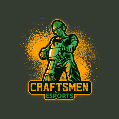 Illustrated Logo Maker for an eSports Team Featuring a Man Using a Power Tool