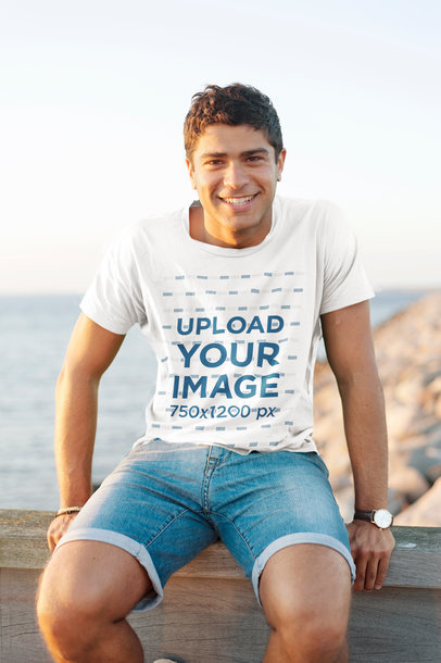 Tee Mockup of a Smiling Man by the Ocean 45770-r-el2