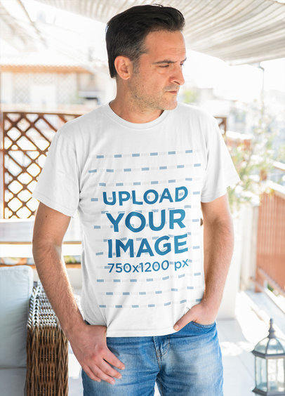 T-Shirt Mockup of a Serious-Looking Man at a Terrace 42267-r-el2