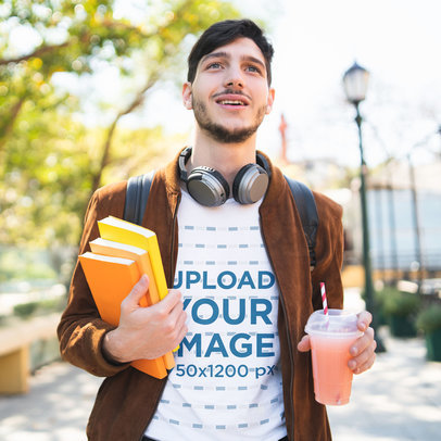 T-Shirt Mockup of a Man Looking Happy to Go Back to School