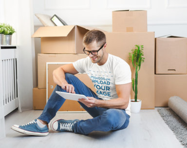 T-Shirt Mockup Featuring a Man ready to Move House