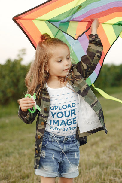 Tank Top Mockup of a Little Girl Flying a Colorful Kite