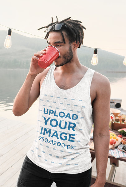 Tank Top Mockup of a Man at a Party by a Lake 44443-r-el2