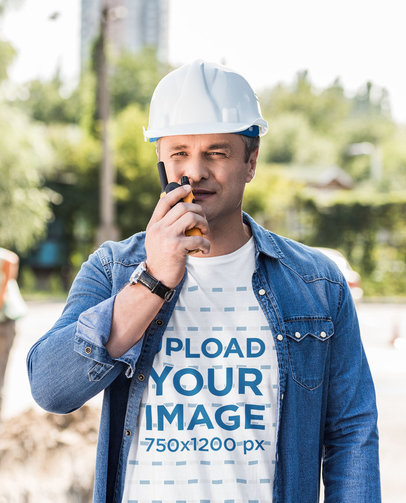 T-Shirt Mockup of a Construction Worker on-Site