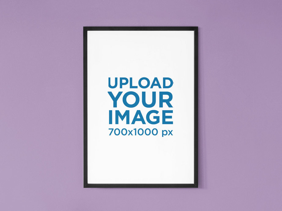 Mockup of a Vertical Art Print Hanging on a Solid Wall