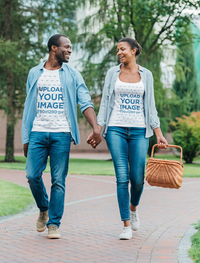 T-Shirt Mockup Featuring a Couple Out for a Picnic 45909-r-el2