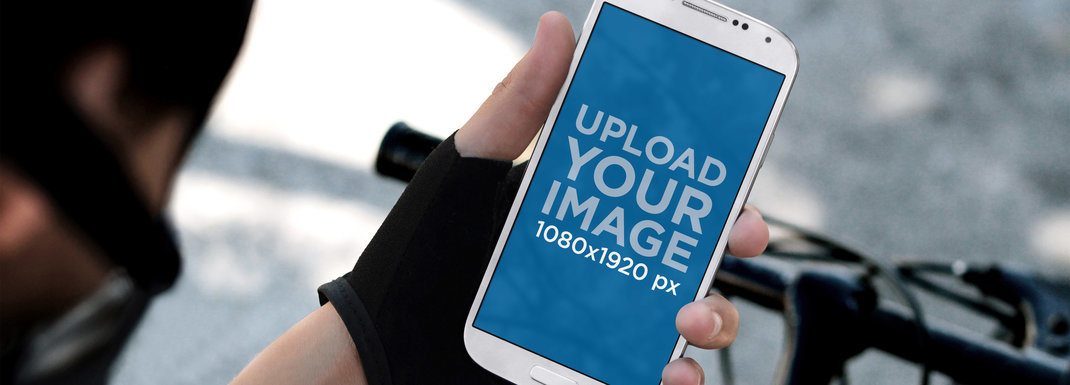 Samsung Galaxy S4 Mockup Featuring a Man on a Bike