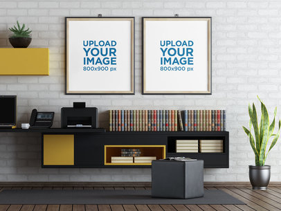 Mockup of Two Art Print by a Modern Bookshelf 35736-r-el2