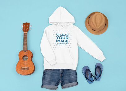 Hoodie Mockup Featuring a Girl's Outfit and a Ukulele m1296
