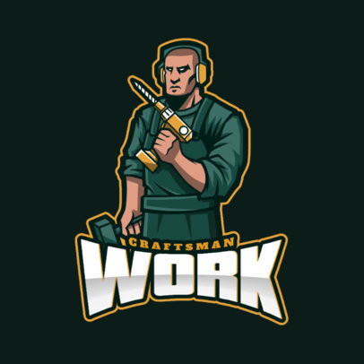 Logo Template for Gamers with a Worker Holding a Drill 4057m
