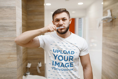T-Shirt Mockup of a Man Brushing His Teeth 41347-r-el2