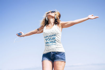 Tank Top Mockup Featuring a Curly-Haired Woman Enjoying the Sun 46330-r-el2