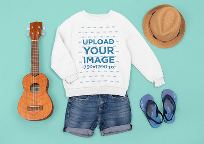 Sweatshirt Mockup Featuring a Beach Outfit and a Ukelele M1289
