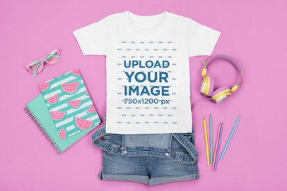 Mockup of a T-Shirt Surrounded by Girly School Supplies m1256