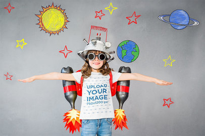 T-Shirt Mockup of a Playful Girl with a Handmade Jetpack 43083-r-el2