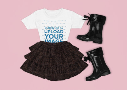 T-Shirt Mockup Featuring a Girl's Party Outfit 