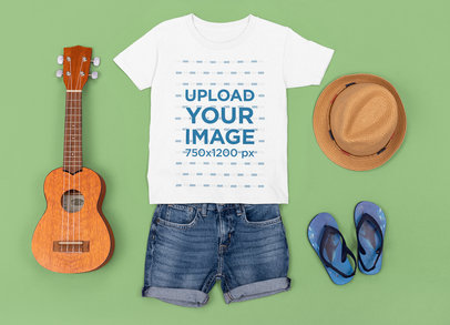 T-Shirt Mockup Featuring a Summer Outfit for Children