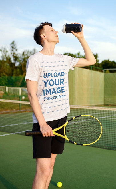 T-Shirt Mockup of a Man During Tennis Practice
