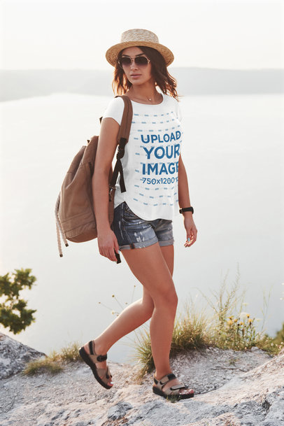 T-Shirt Mockup of a Trendy Woman Exploring the Outdoors 44738-r-el2
