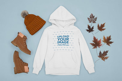 Pullover Hoodie Mockup Featuring an Autumn Outfit 