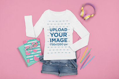 Long Sleeve Tee Mockup Featuring a Girl's School Outfit