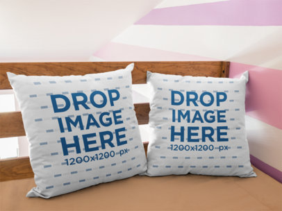 Two Pillows Mockup Standing on a Corner of a Girly Room a14924