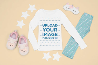 Long Sleeve Tee Mockup Featuring a Girl's Pajama Outfit m1269