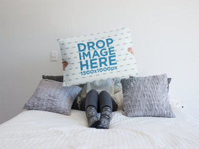 Woman Covering her Face with a Pillow Template